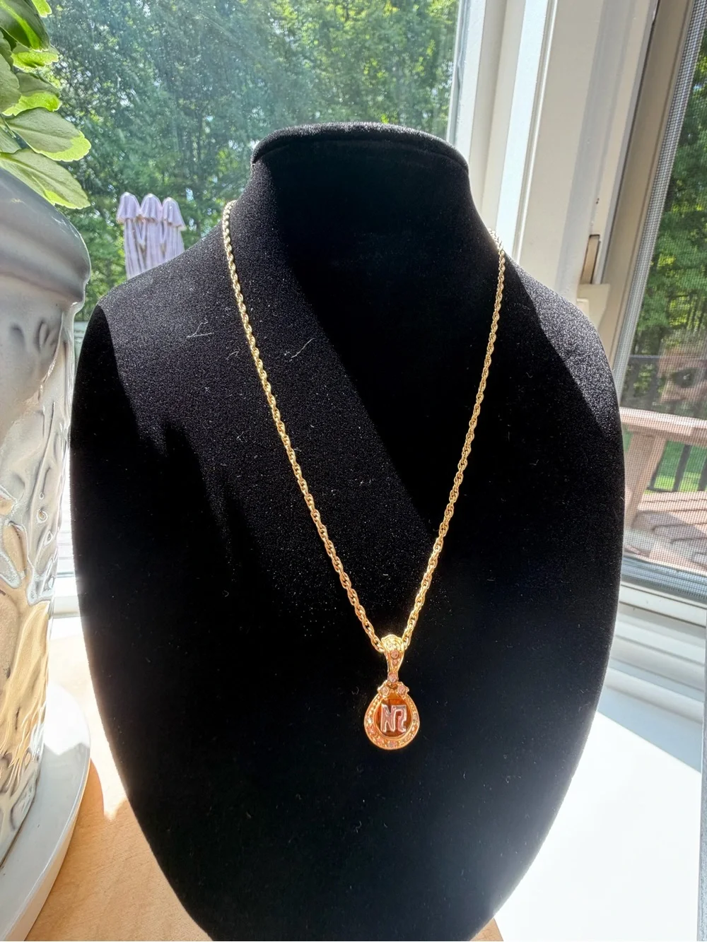 Vintage Nina Ricci Triple Gold-Plated Crystal Pendant Necklace